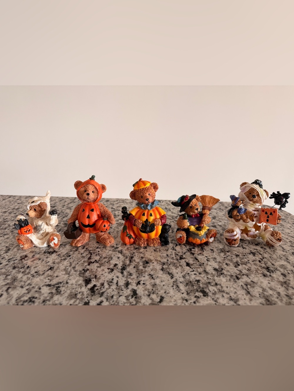 Halloween Pumpkin Bear Figurine Set of 5